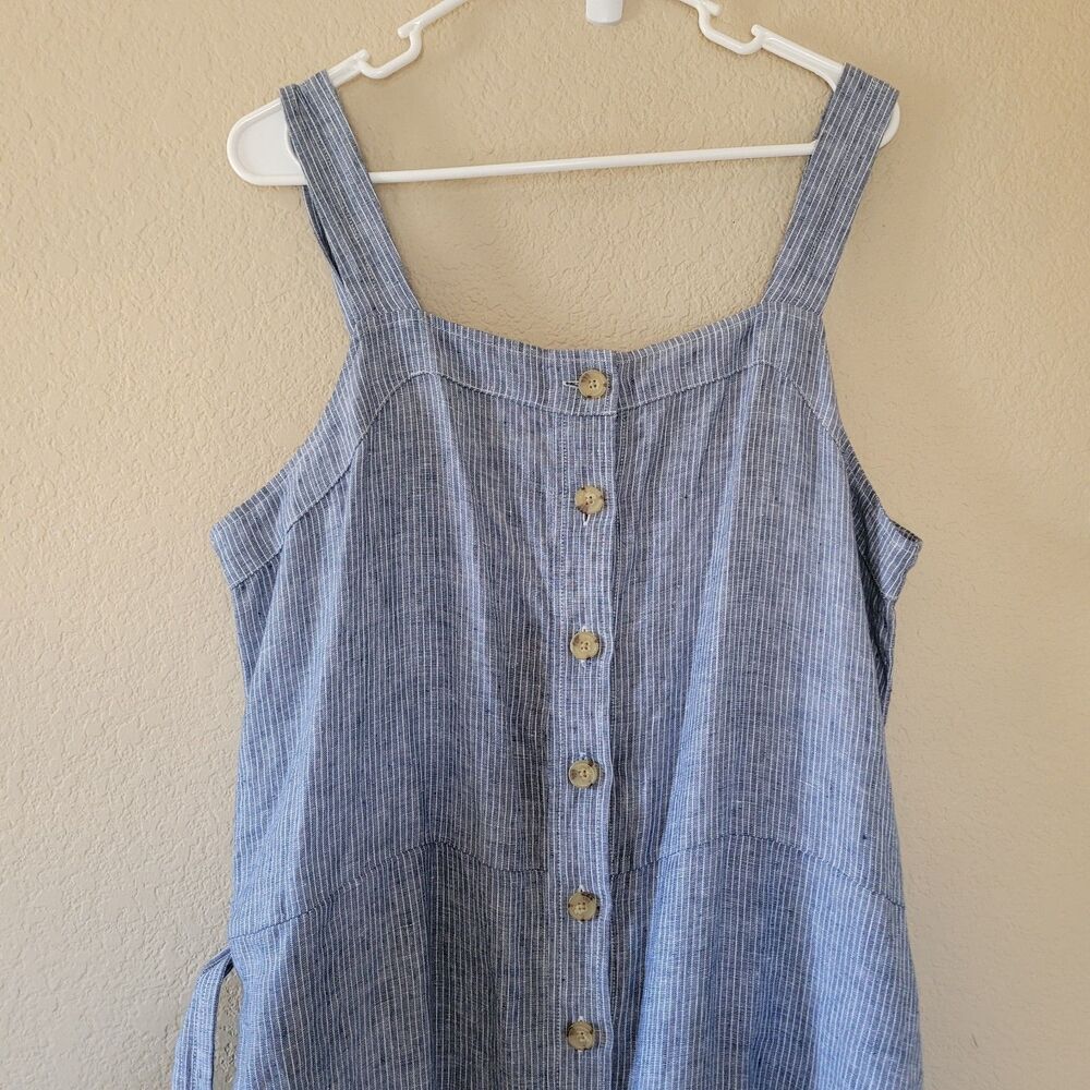 Everlane Linen Picnic Straight Leg Jumpsuit Size 16 Blue Sleeveless Button Front - Picture 2 of 8